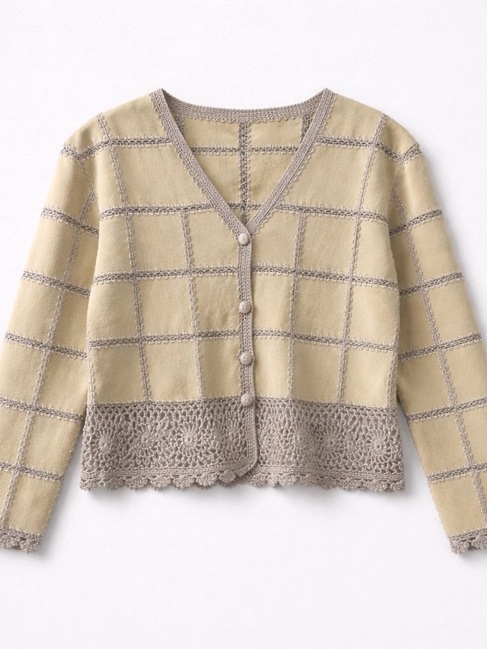 ✨Rare Vintage 70's Handmade Suede Lace Crochet Patchwork "Storybook" Cardigan- S